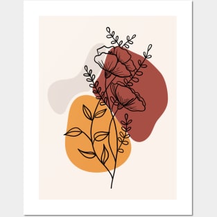 Boho minimal abstract line draw wild flowers Posters and Art